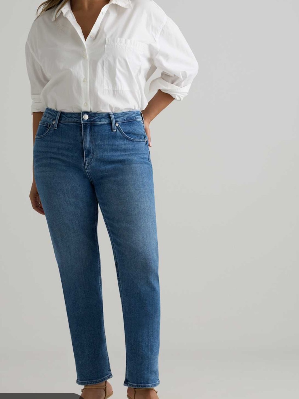 Quince Stretch Mid Rise Slim Straight Jeans Seaside Blue 31W 30L